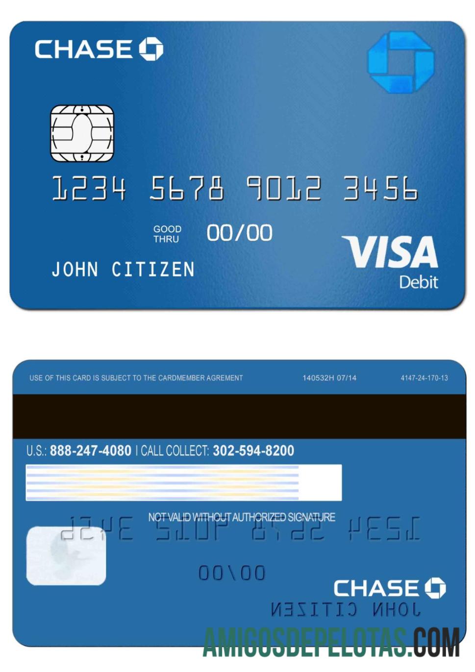 Cartão de débito Visa do Chase Bank dos EUA modelo